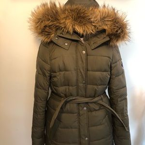 Abercrombie Long Hooded Winter Green Coat Large